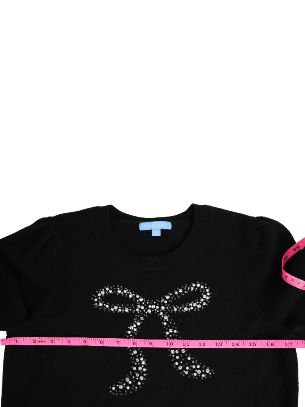 Draper James Black Sweater Large Crystal Embellished Bow Preppy Holiday - Picture 4 of 8